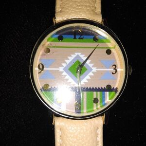 Accutime multicolored watch with a beige band